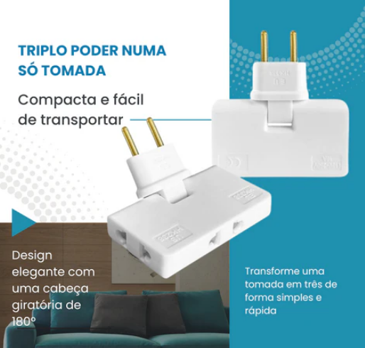 Adaptador de Tomada Flexível 3 Em 1 Plugmax™ - Frete Grátis