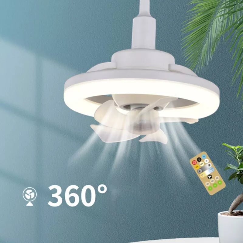 Ventilador rotativo com iluminação LED e controle remoto. Rotação 360° - Frete Grátis