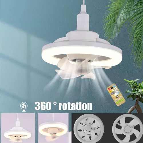 Ventilador rotativo com iluminação LED e controle remoto. Rotação 360° - Frete Grátis